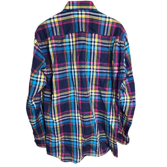 St. Croix Plaid Button Down Large Made In Italy Cotton Multicolored - Picture 2 of 6